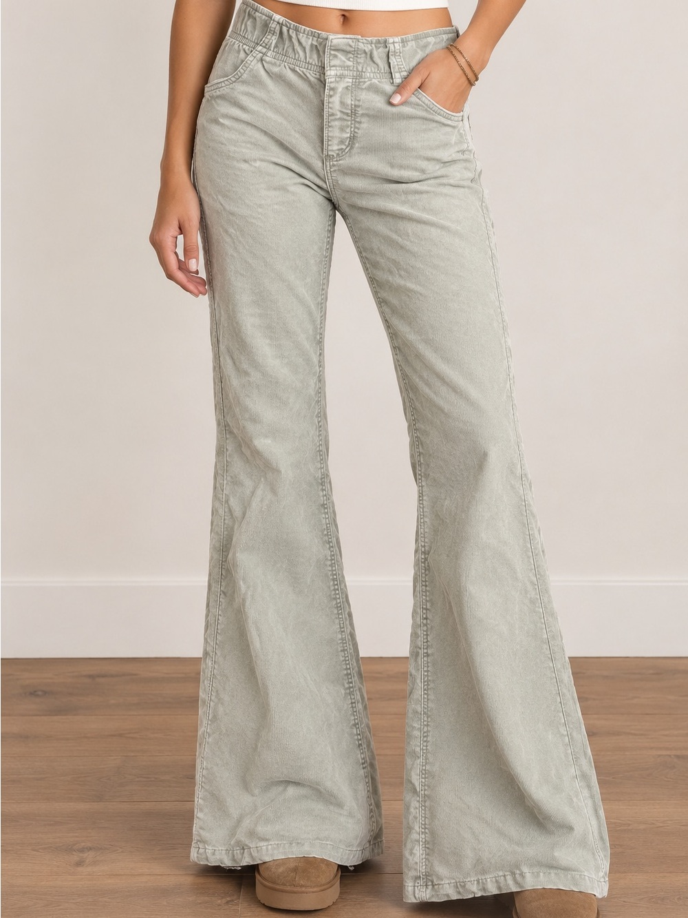 We The Free Women's Sage Green Flare Jeans